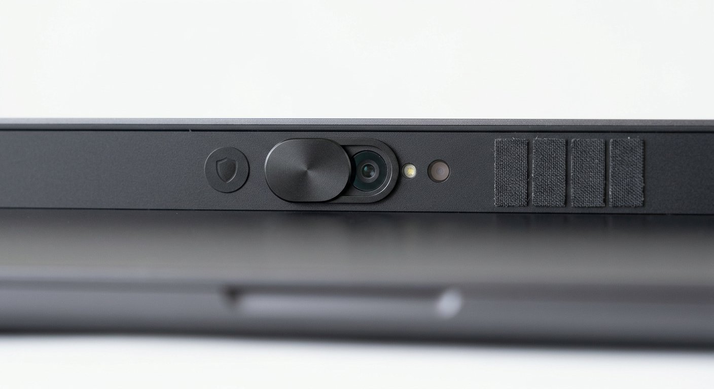 Physical webcam cover and privacy shield options