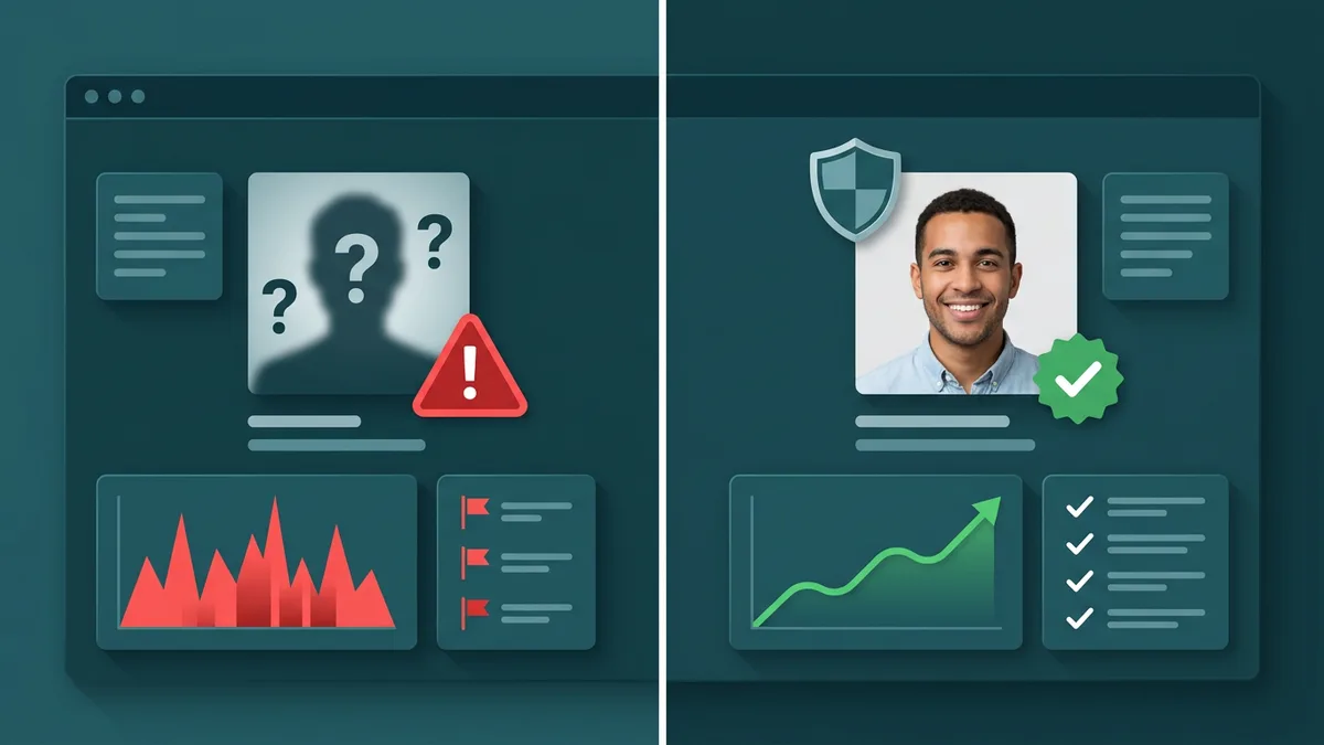 Comparing a suspicious fake cam model profile with a verified profile showing a green checkmark badge